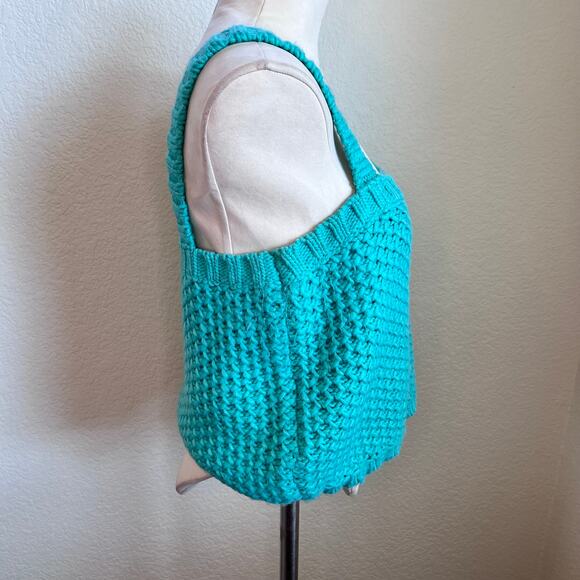 ASOS Design CURVE Crochet knitted cami waffle stitch teal womens Large crop top - Picture 2 of 6